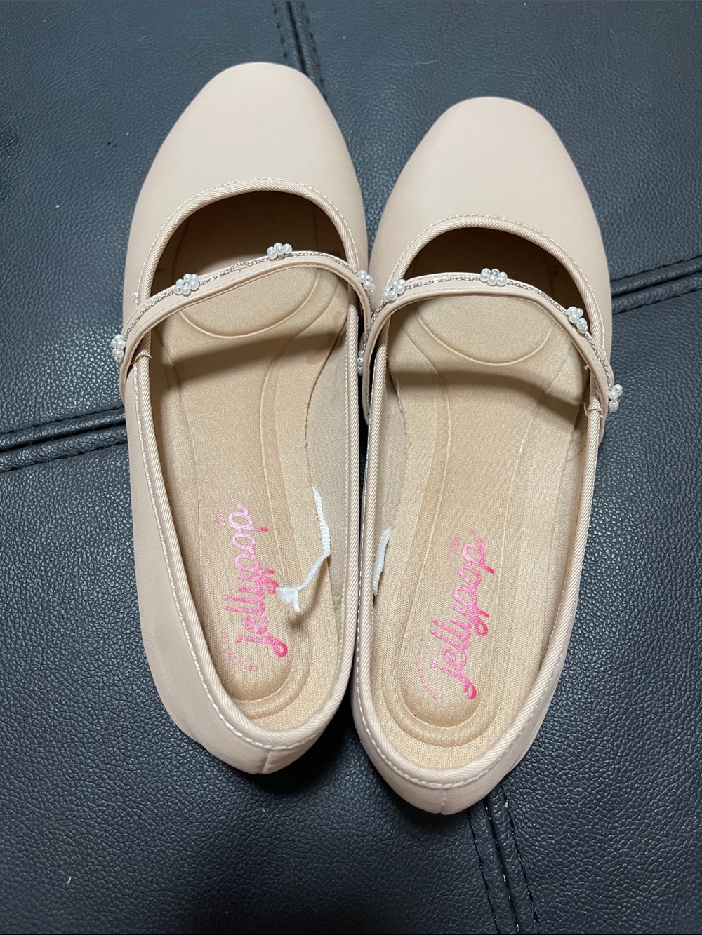 Jellypop Nude Pink Pearl-Embellished Mary Jane Flats